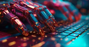 Agentes de IA nas finanças monitorando dados de mercado e segurança digital