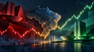 Gráfico do Ibovespa subindo, com elementos visuais representando o impacto político Ibovespa ações no mercado brasileiro.