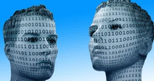 Gráficos de inteligência artificial em finanças em tela digital em um ambiente corporativo bancário