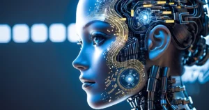 Gráficos de inteligência artificial no setor financeiro em telas futuristas de um escritório moderno