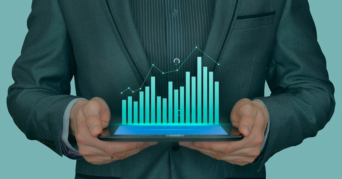 Gráficos de mercado financeiro e inteligência artificial exibidos em um tablet moderno