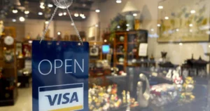 Ilustração moderna de dados de Open Asset crédito empresas fluindo digitalmente entre uma empresa e um banco, simbolizando acesso facilitado a crédito.